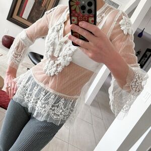 Sundance Victorian Lace Blouse Top Flower Embroidery Size 4